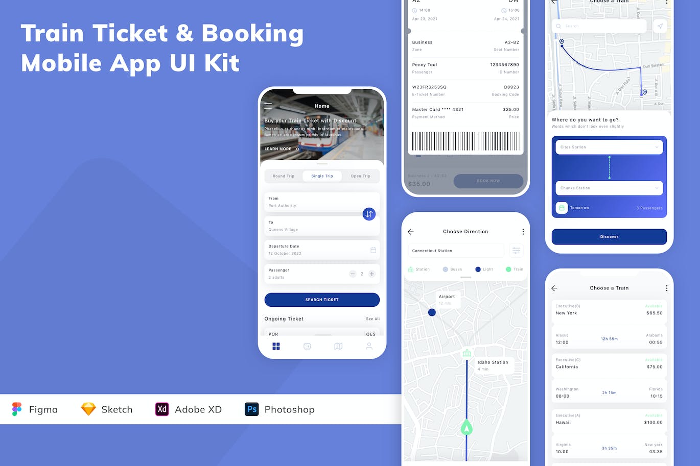 火车票预订App手机应用程序UI设计素材 Train Ticket & Booking Mobile App UI Kit APP UI 第1张