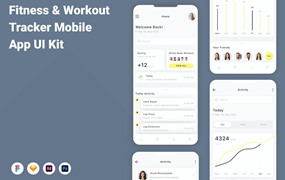 健身和锻炼跟踪App应用程序UI设计模板套件 Fitness & Workout Tracker Mobile App UI Kit