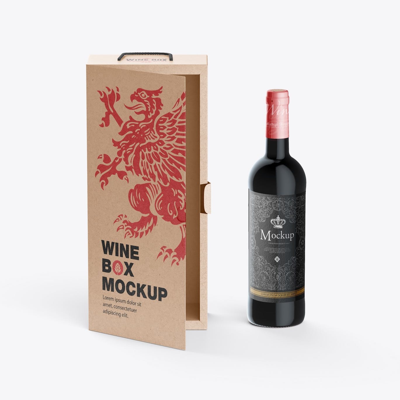 红酒酒瓶纸礼盒品牌包装设计样机 Box with Wine Bottle Mockup 样机素材 第5张