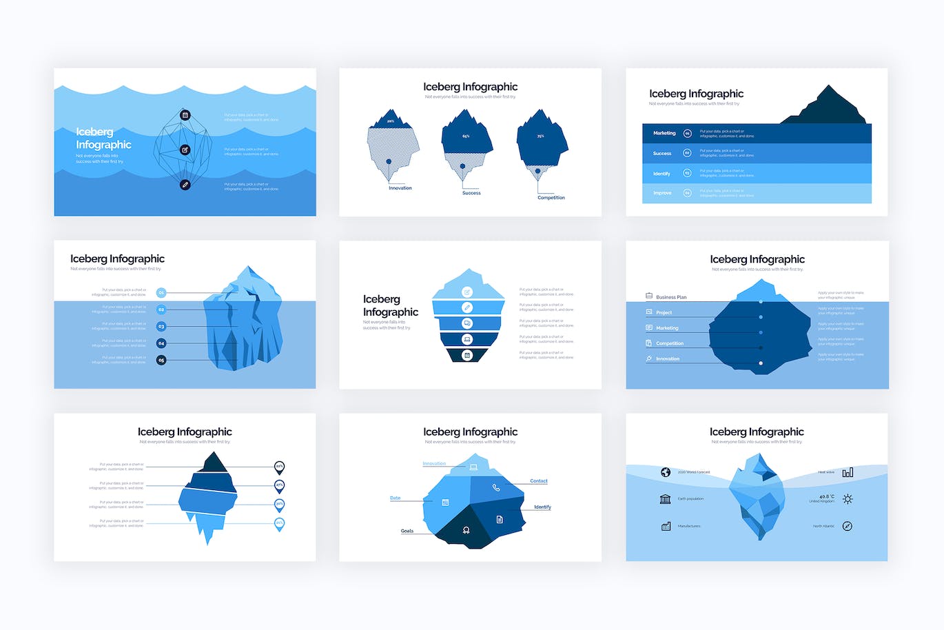 商业冰山信息图表设计AI矢量模板 Business Iceberg Illustrator Infographics 幻灯图表 第3张