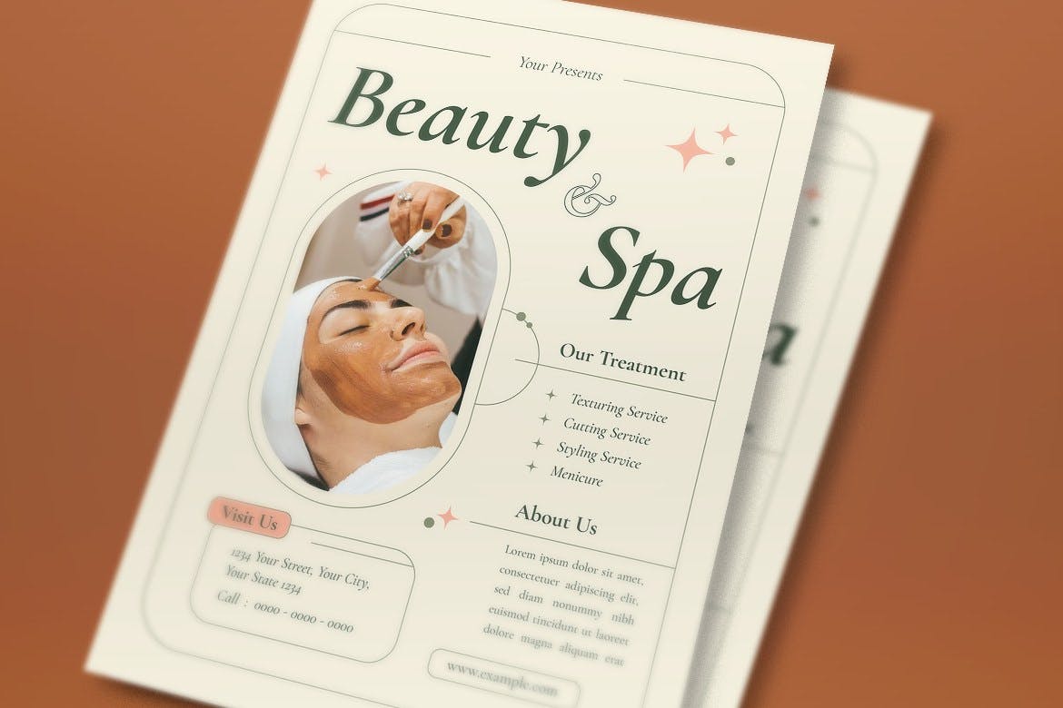 美容和水疗中心宣传单模板 Beauty and Spa Flyer Set 设计素材 第2张