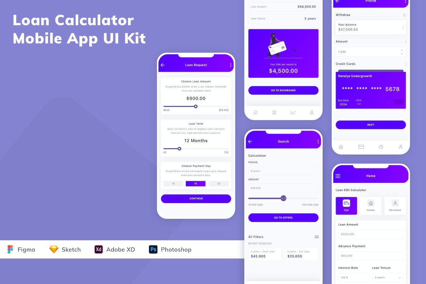 贷款计算器应用程序App界面设计UI套件 Loan Calculator Mobile App UI Kit APP UI 第1张