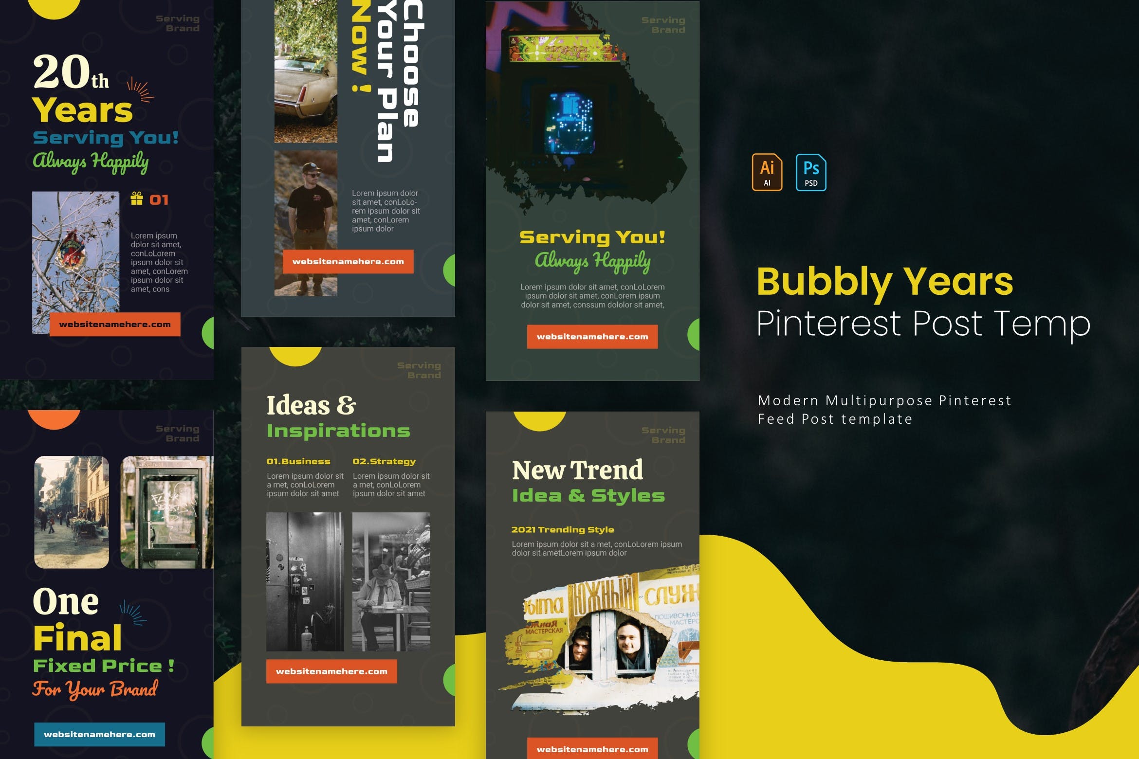 社交Pinterest帖子贴图模板 Bubbly Years | Pinterest Post Template APP UI 第1张
