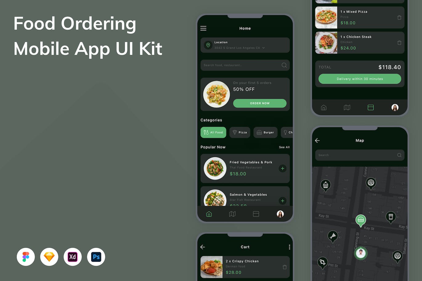 食品订购App应用程序UI设计模板套件 Food Ordering Mobile App UI Kit APP UI 第1张