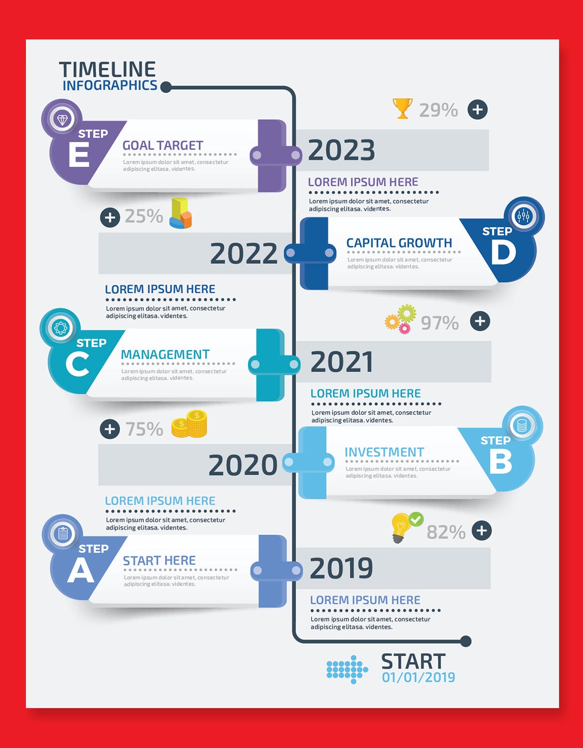 时间线数据图表元素设计素材 Timeline Infographics Design 幻灯图表 第6张