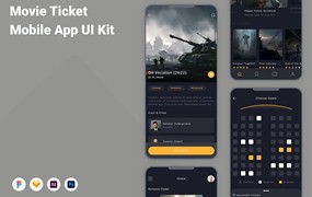 电影票App手机应用程序UI设计素材 Movie Ticket Mobile App UI Kit