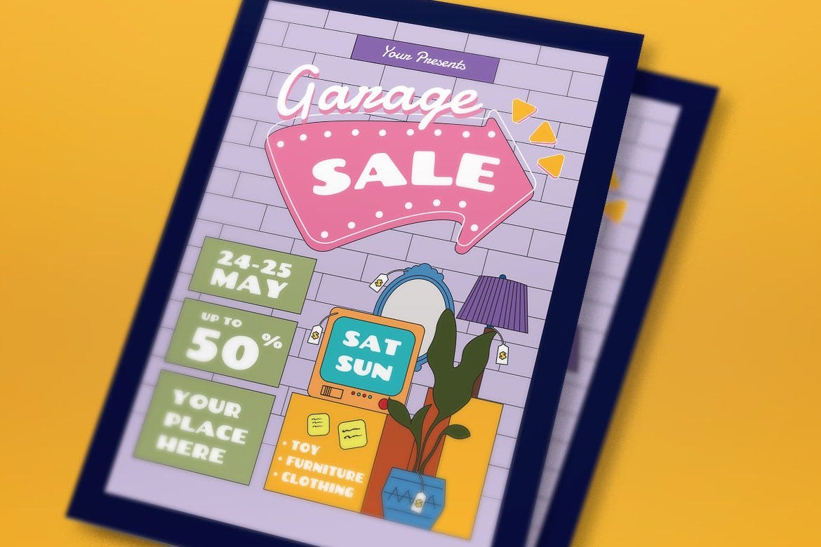 旧货销售宣传单设计模板 Garage Sale Flyer Set 设计素材 第2张