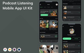 播客应用程序App界面设计UI套件 Podcast Listening Mobile App UI Kit