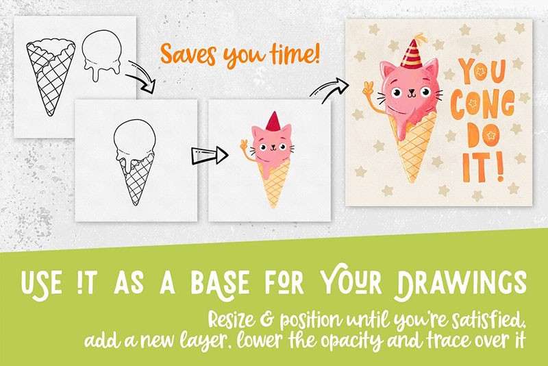 冰激凌和水果卡通线描画Procreate笔刷 笔刷资源 第3张