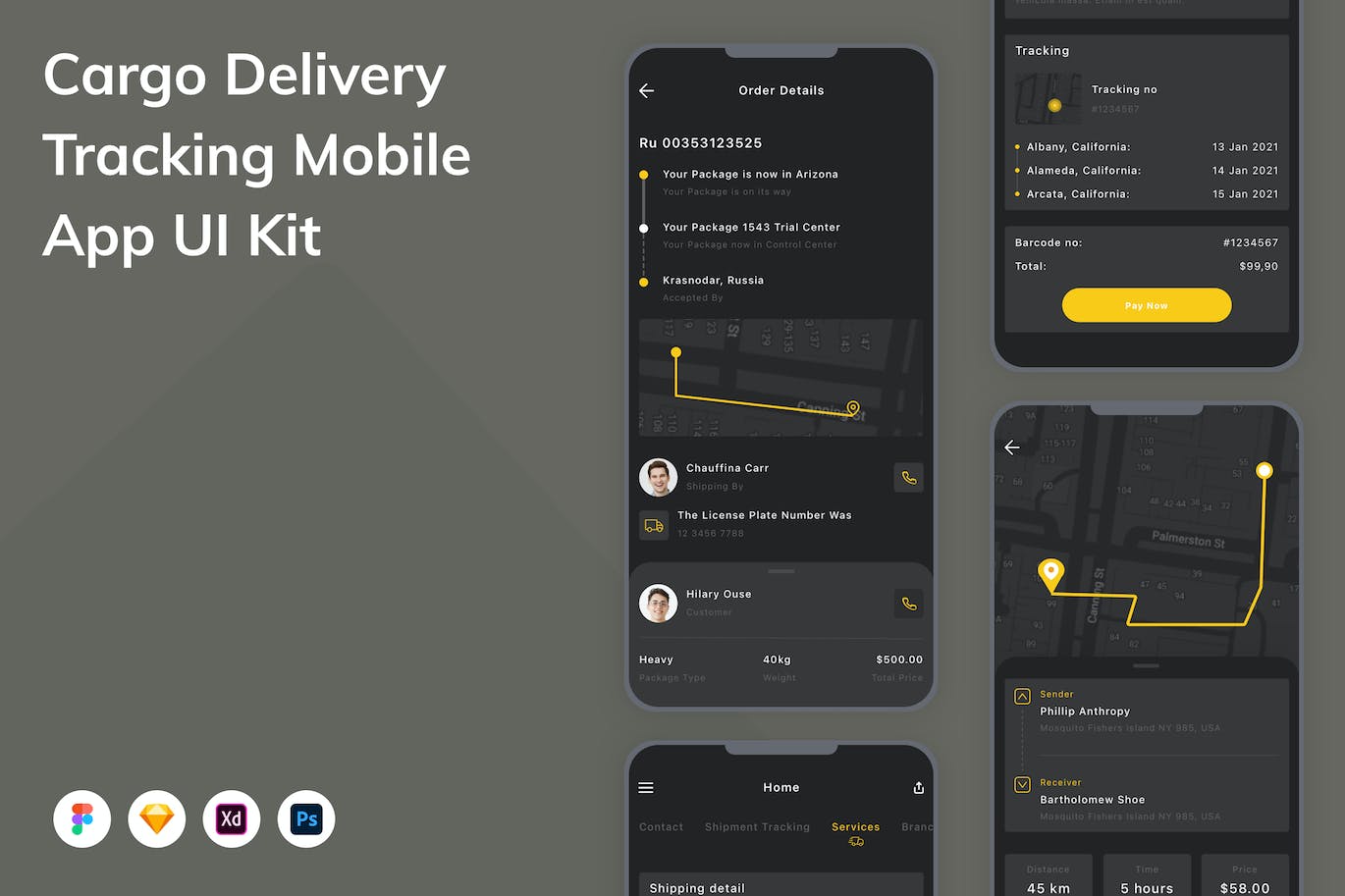 货物交付跟踪App应用程序UI设计模板套件 Cargo Delivery Tracking Mobile App UI Kit APP UI 第1张