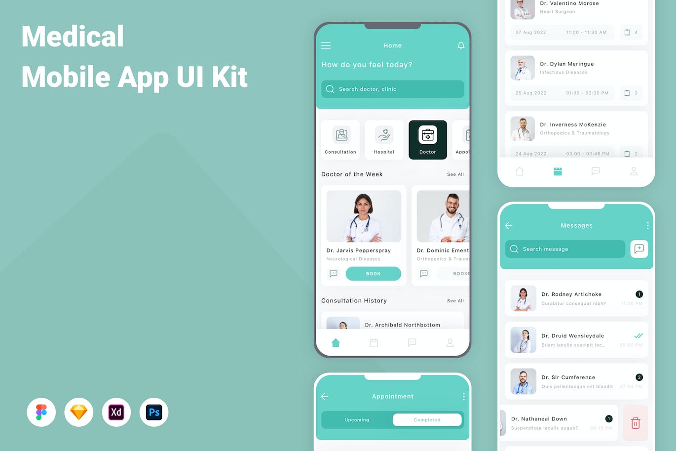 医学医疗应用程序App界面设计UI套件 Medical Mobile App UI Kit APP UI 第1张