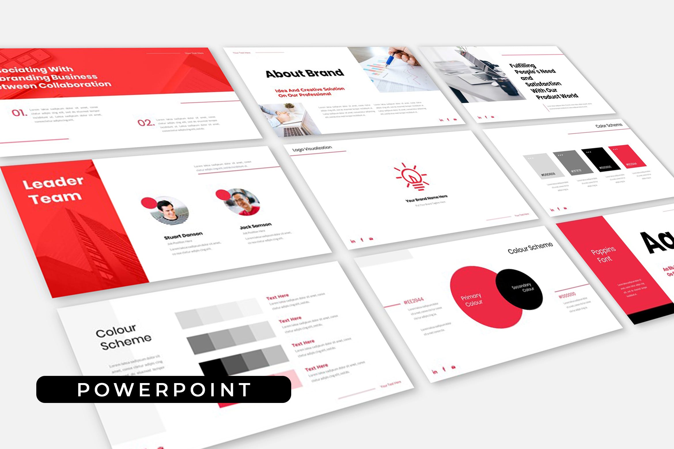 商业品牌指南PowerPoint演示文稿模板 Reddish – Business Brand Guideline Powerpoint 幻灯图表 第1张