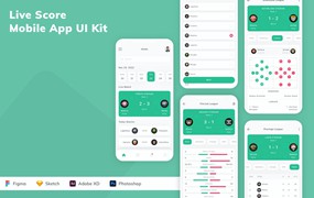 比赛实时比分工具App应用界面设计模板 Live Score Mobile App UI Kit