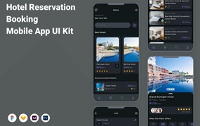 酒店预订App手机应用程序UI设计素材 Hotel Reservation & Booking Mobile App UI Kit