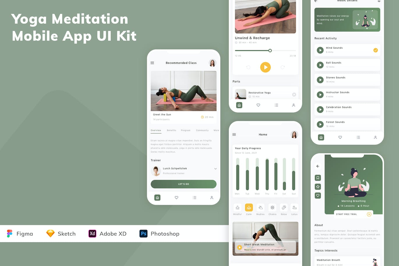 瑜伽冥想App手机应用程序UI设计素材 Yoga Meditation Mobile App UI Kit APP UI 第1张