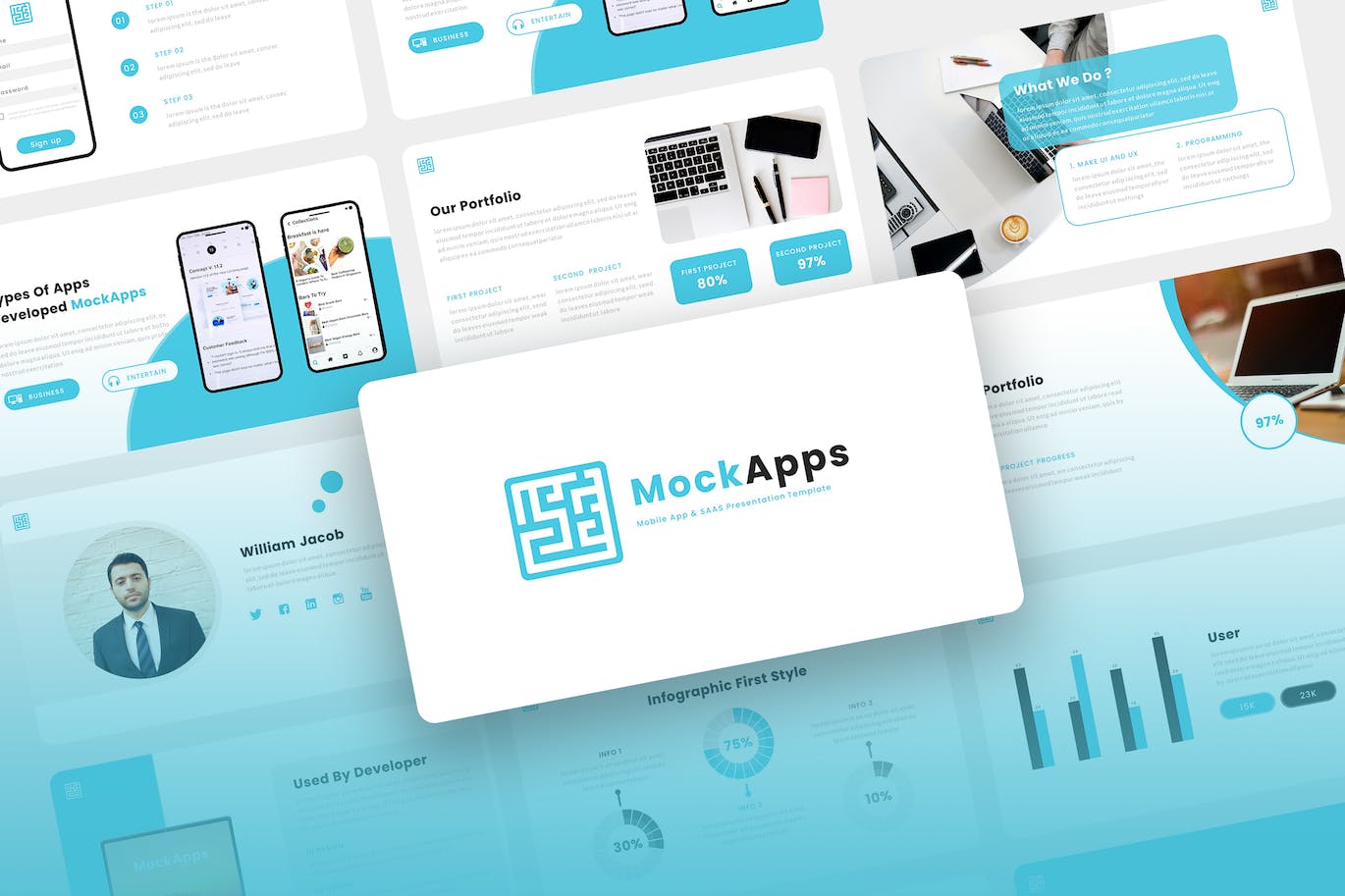 移动应用和SAAS业务Powerpoint模板下载 MockApps – Mobile App PowerPoint Template 幻灯图表 第1张