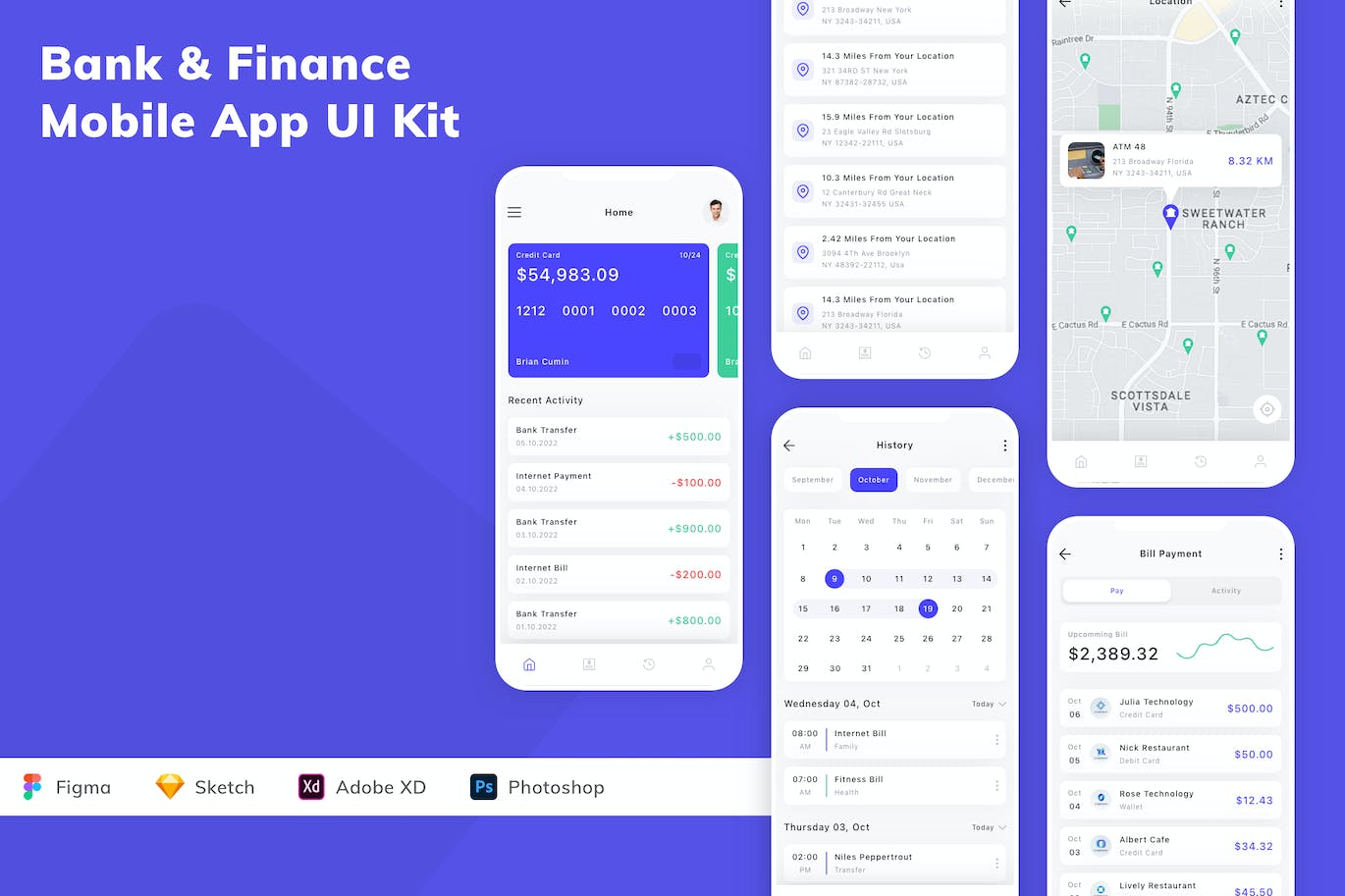 银行金融App应用程序UI设计模板套件 Bank & Finance Mobile App UI Kit APP UI 第1张