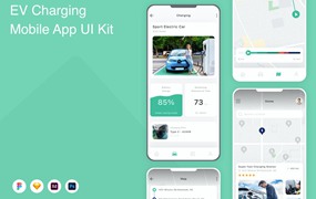 汽车充电桩App应用程序UI设计模板套件 EV Charging Mobile App UI Kit
