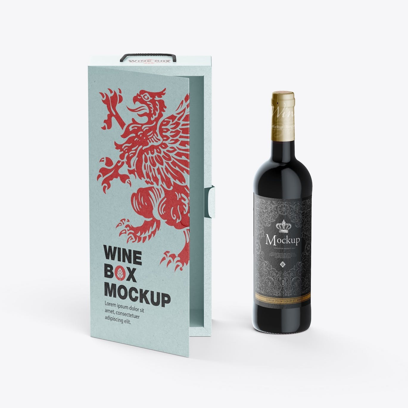 红酒酒瓶纸礼盒品牌包装设计样机 Box with Wine Bottle Mockup 样机素材 第10张