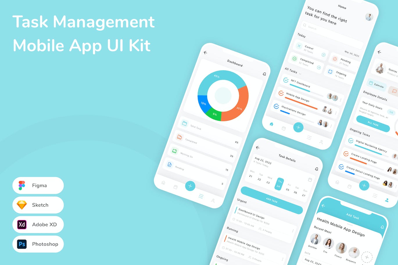 任务管理应用程序App界面设计UI套件 Task Management Mobile App UI Kit APP UI 第1张
