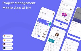 项目管理App手机应用程序UI设计素材 Project Management Mobile App UI Kit