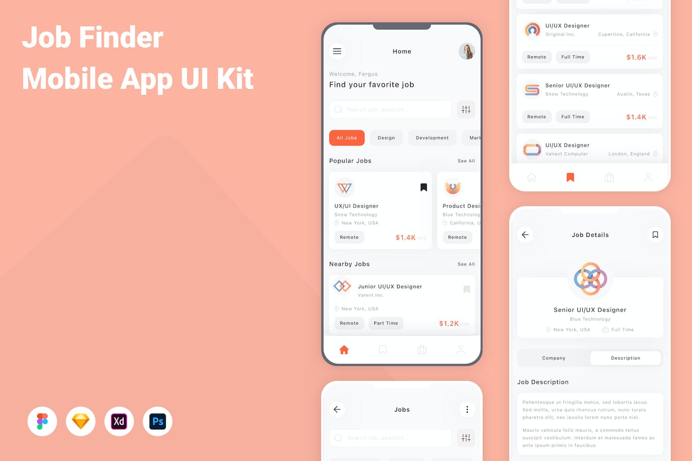 招聘求职应用程序App界面设计UI套件 Job Finder Mobile App UI Kit APP UI 第1张