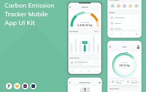 碳排放跟踪应用程序App界面设计UI套件 Carbon Emission Tracker Mobile App UI Kit