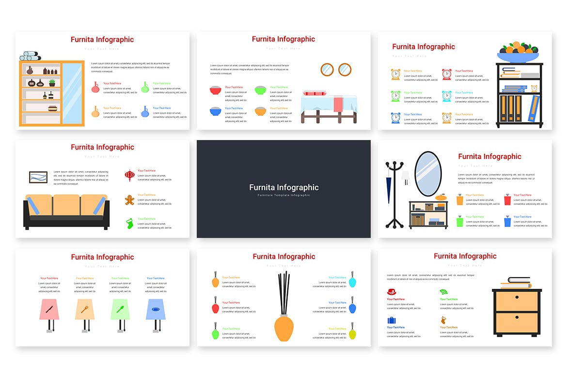 家具元素信息图表PPT幻灯片模板 Furnita Infographic – Powerpoint Template 幻灯图表 第3张