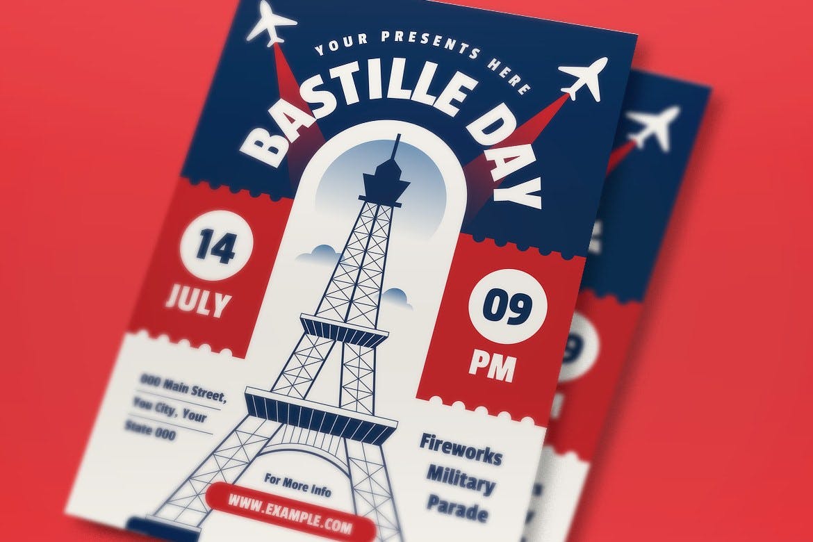 巴士底狱日传单设计模板 Bastille Day Flyer Set 设计素材 第2张