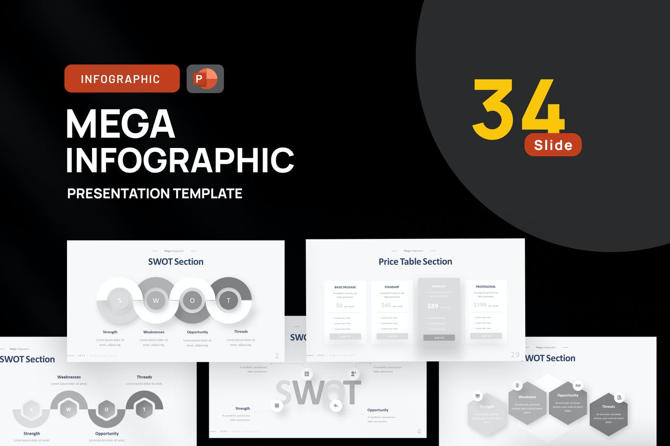 SWOT和价格信息图表PPT模板 SWOT & Price Infographic PowerPoint Template 幻灯图表 第1张