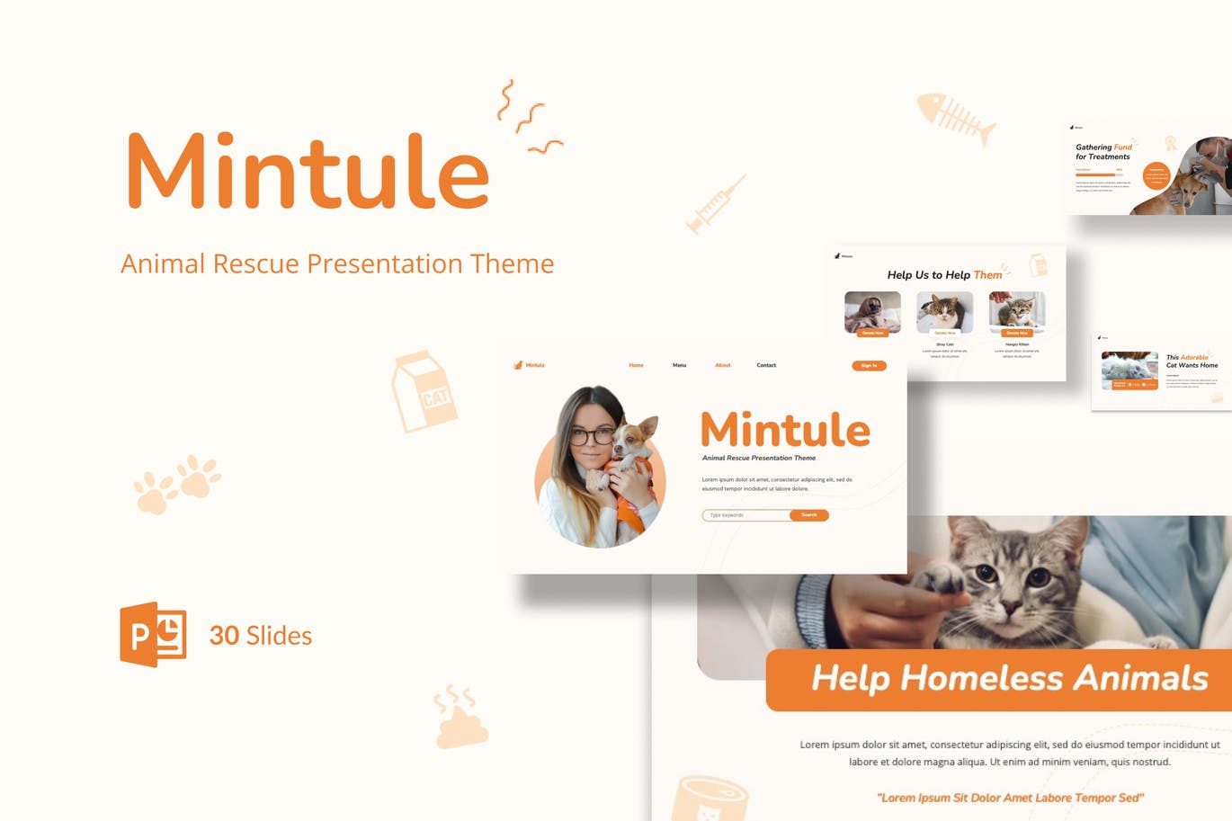 动物爱心救援PPT素材 Mintule – Animal Rescue Presentation Powerpoint 幻灯图表 第1张