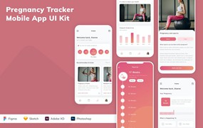 妊娠追踪App应用程序UI设计模板套件 Pregnancy Tracker Mobile App UI Kit