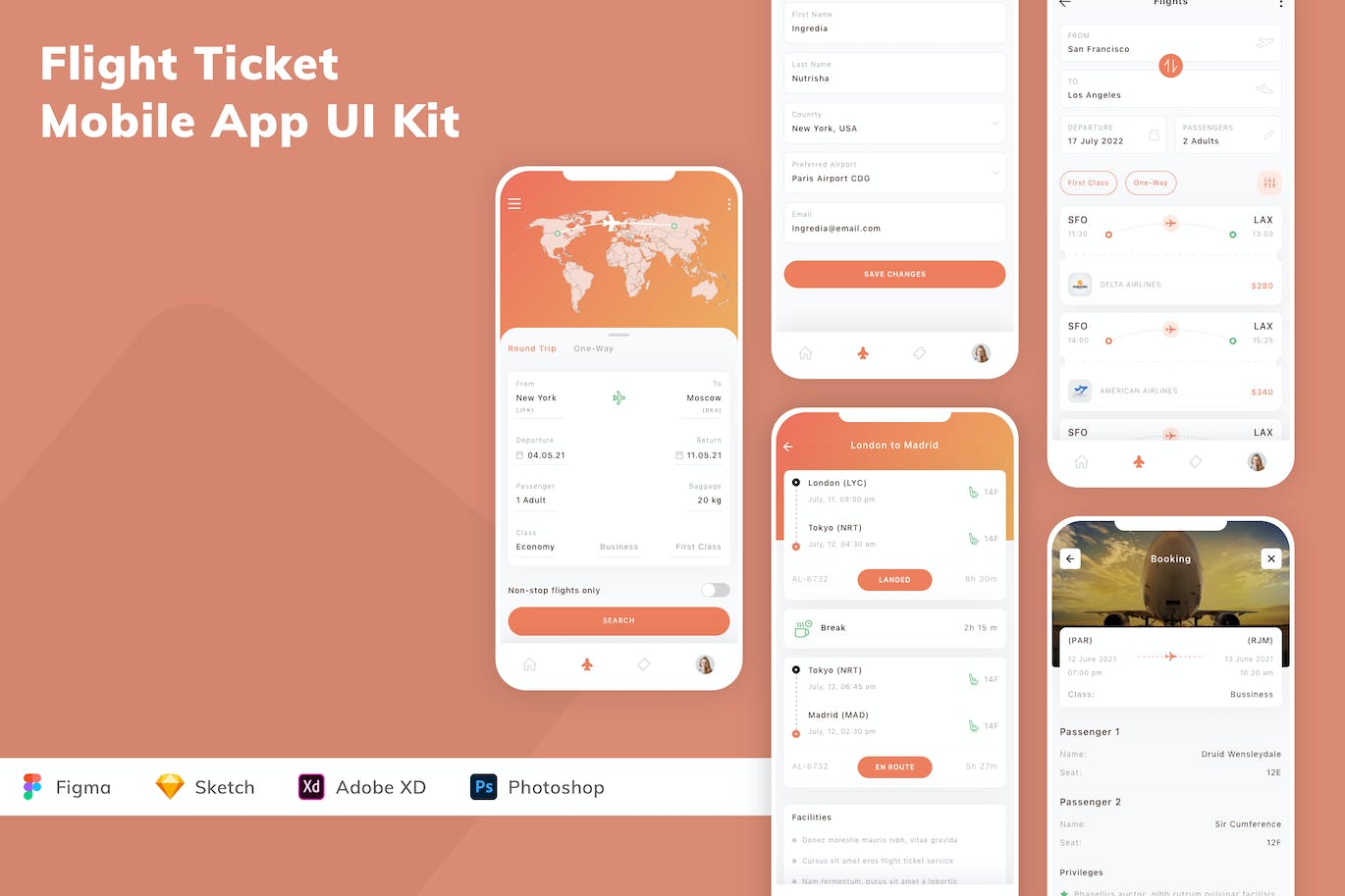 订机票App应用程序UI设计模板套件 Flight Ticket Mobile App UI Kit APP UI 第1张
