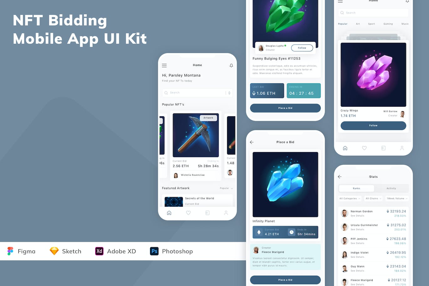 NFT竞拍App应用程序UI设计模板套件 NFT Bidding Mobile App UI Kit APP UI 第1张