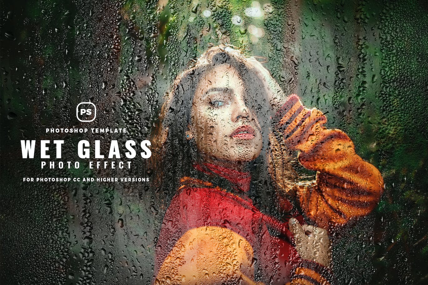 雨滴玻璃照片特效PS图层样式 Wet Glass Photo Effect 插件预设 第1张