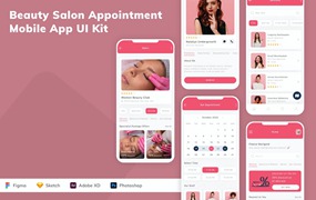 美容院预约App应用程序UI设计模板套件 Beauty Salon Appointment Mobile App UI Kit