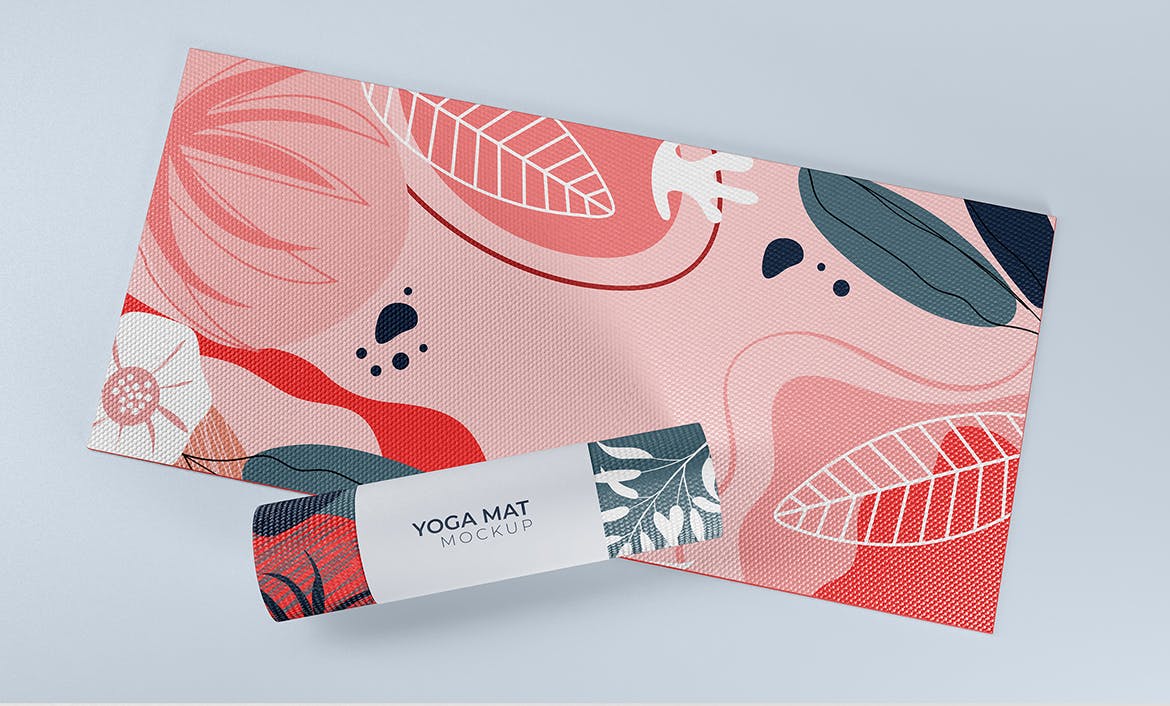 展开和卷状瑜伽垫品牌图案设计样机 Open and Rolled Yoga Mats Mockup 样机素材 第2张