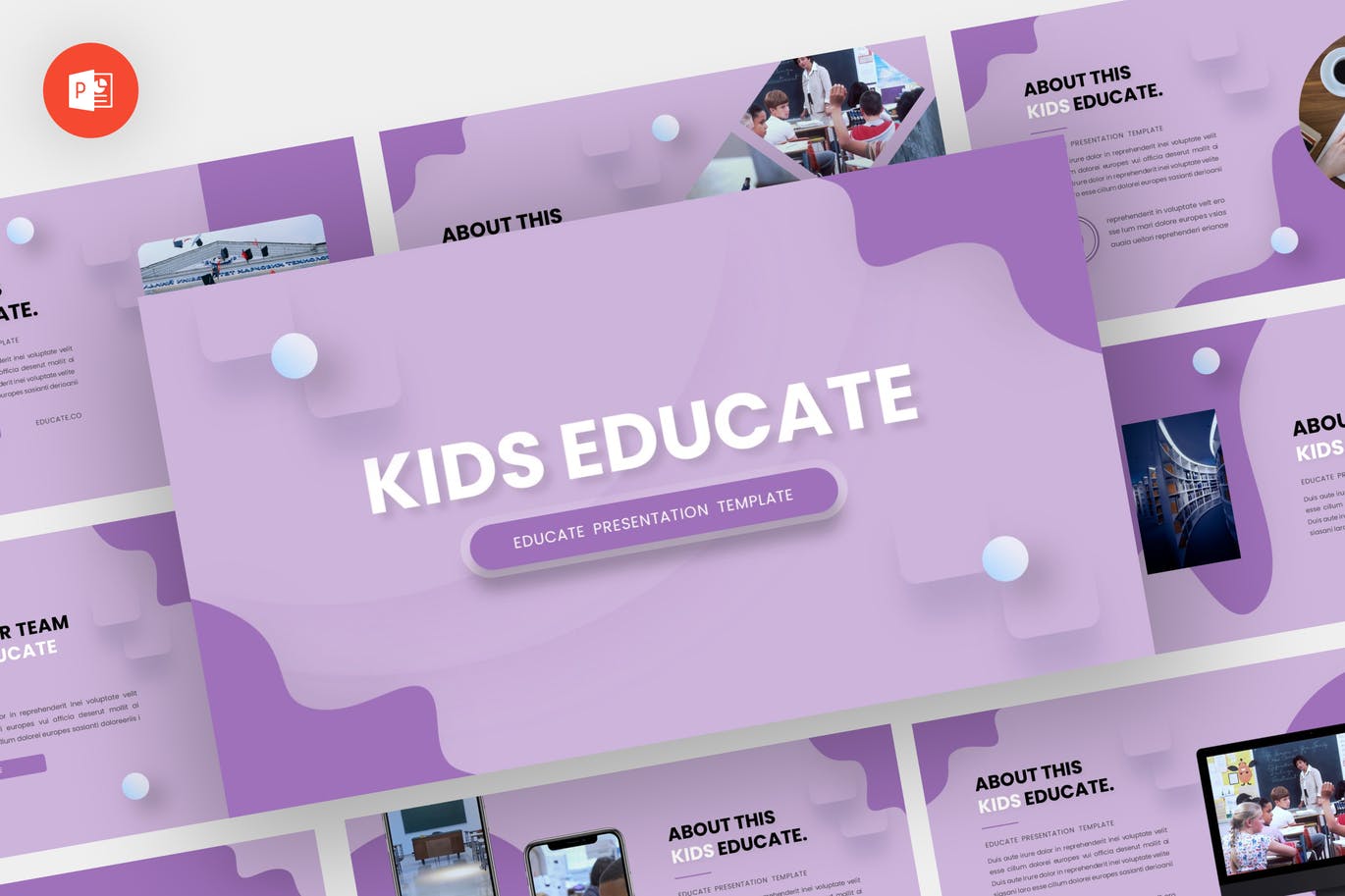 儿童教育主题紫色PowerPoint演示文稿模板 Kids – Educate Powerpoint Template 幻灯图表 第1张