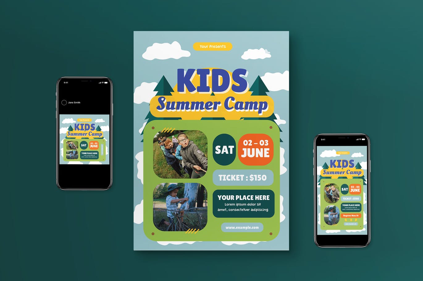 儿童夏令营传单素材 Kids Camp Flyer Set 设计素材 第1张