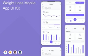 体重减轻瘦身App应用程序UI设计模板套件 Weight Loss Mobile App UI Kit