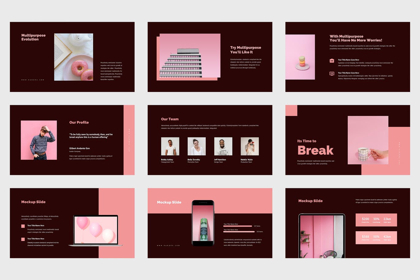 多用途粉色PPT设计模板 Hanora – Multipurposes Pink Powerpoint Template 幻灯图表 第9张