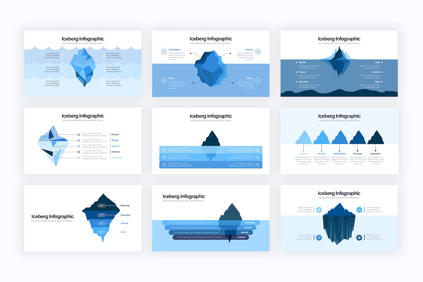 商业冰山信息图表设计AI矢量模板 Business Iceberg Illustrator Infographics 幻灯图表 第2张