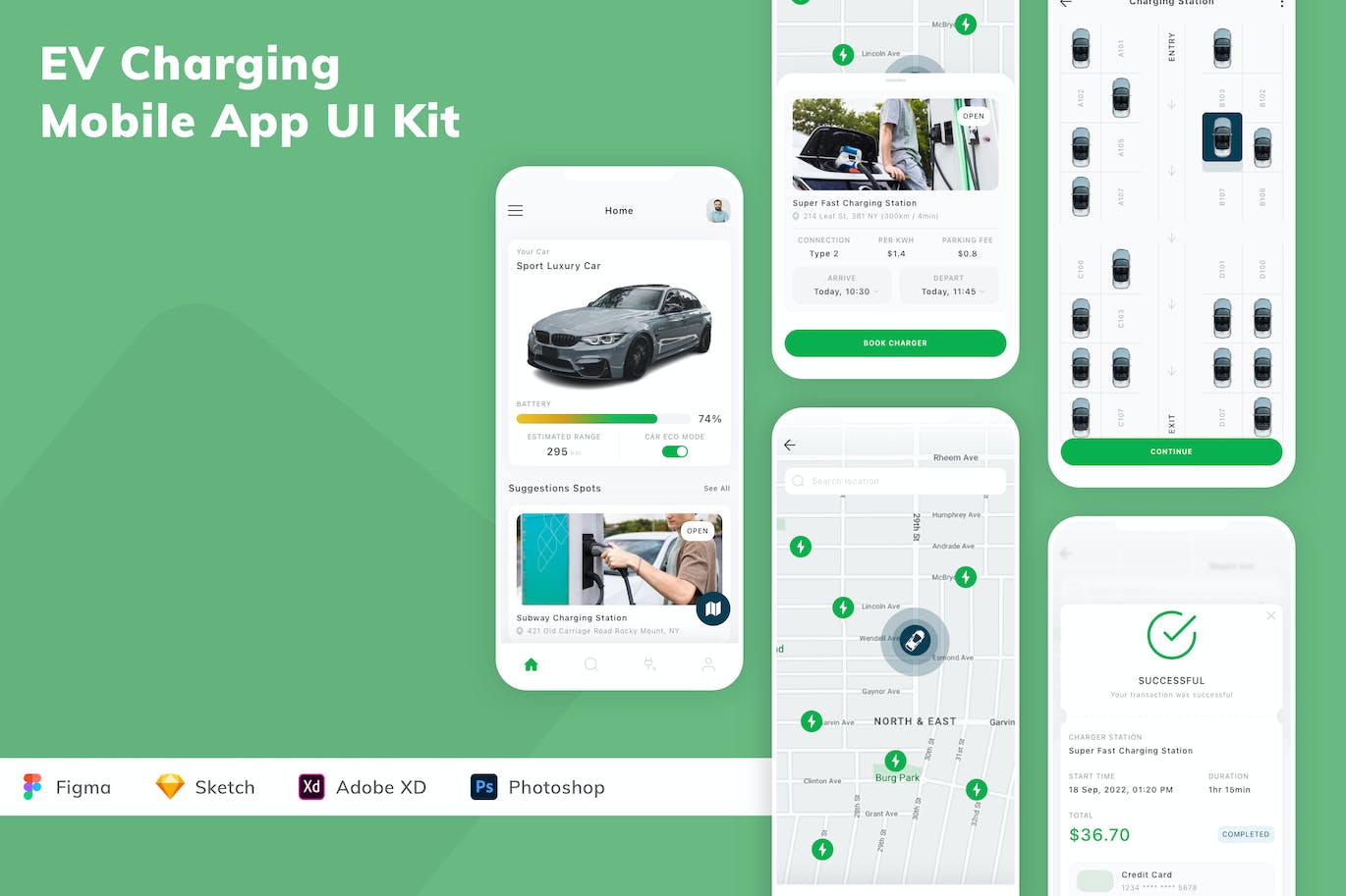 电动车充电App应用程序UI设计模板套件 EV Charging Mobile App UI Kit APP UI 第1张
