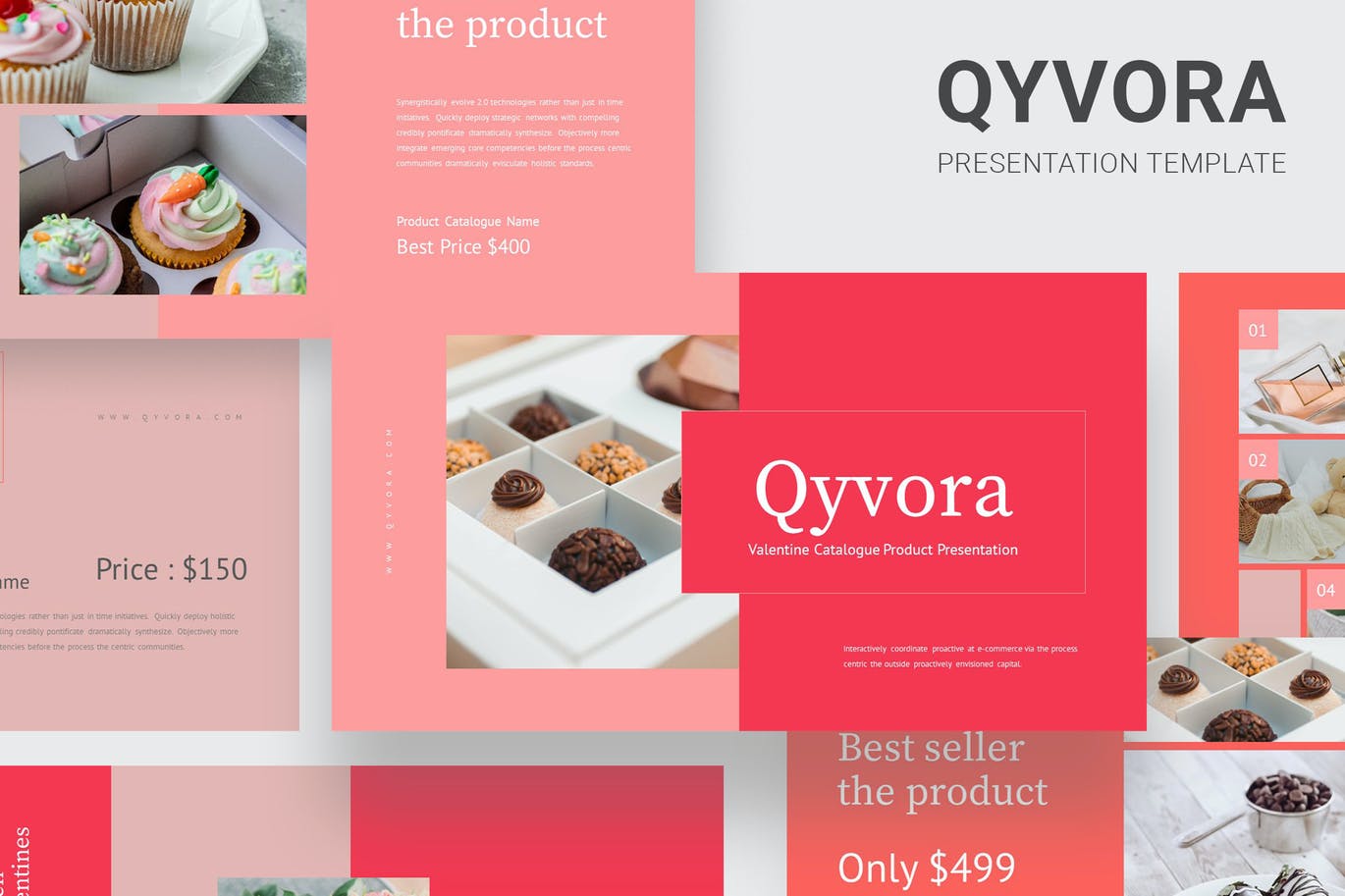 情人节食品目录Powerpoint模板下载 Qyvora – Valentine Catalogue Powerpoint 幻灯图表 第1张