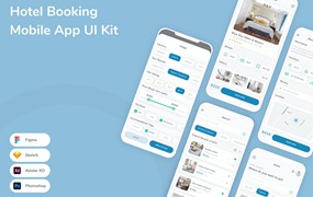 旅行酒店预订App应用程序UI设计模板套件 Hotel Booking Mobile App UI Kit