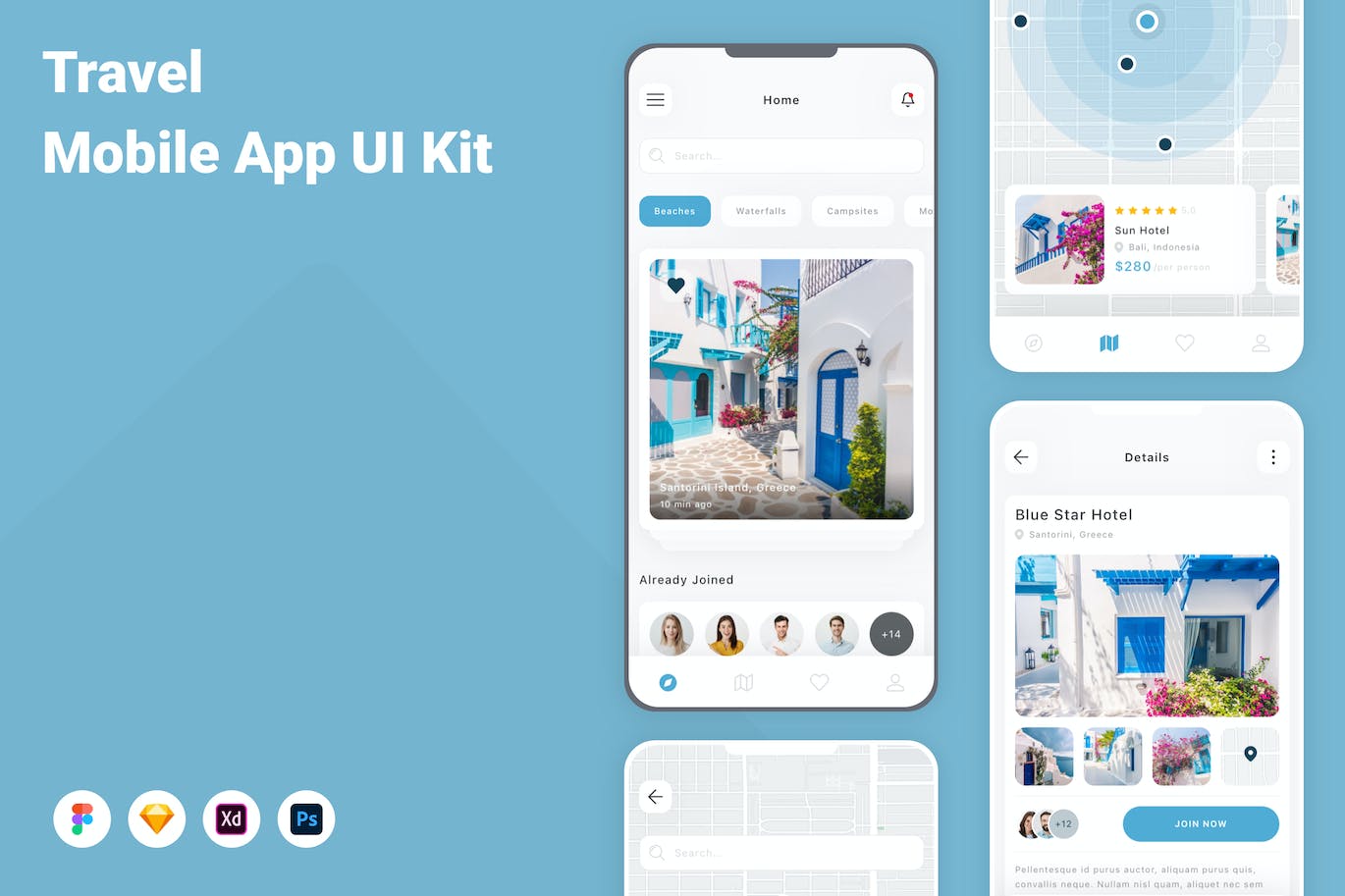 旅行App应用程序UI设计模板套件 Travel Mobile App UI Kit APP UI 第1张