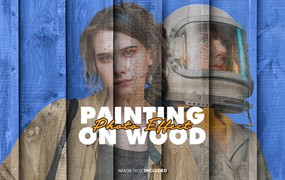 木板绘画照片特效PS图层样式 Painting on Wood Photo Effect