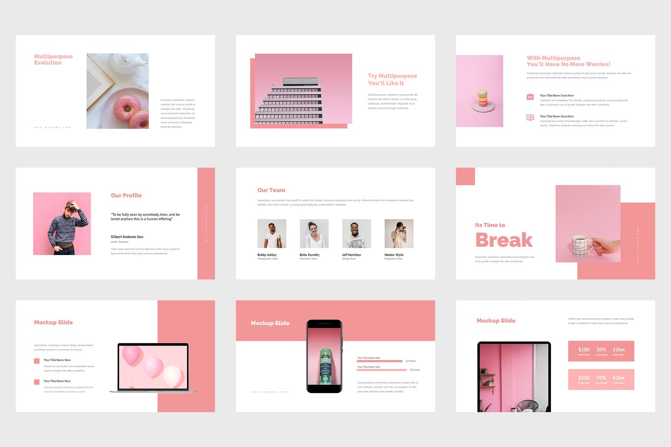 多用途粉色PPT设计模板 Hanora – Multipurposes Pink Powerpoint Template 幻灯图表 第4张