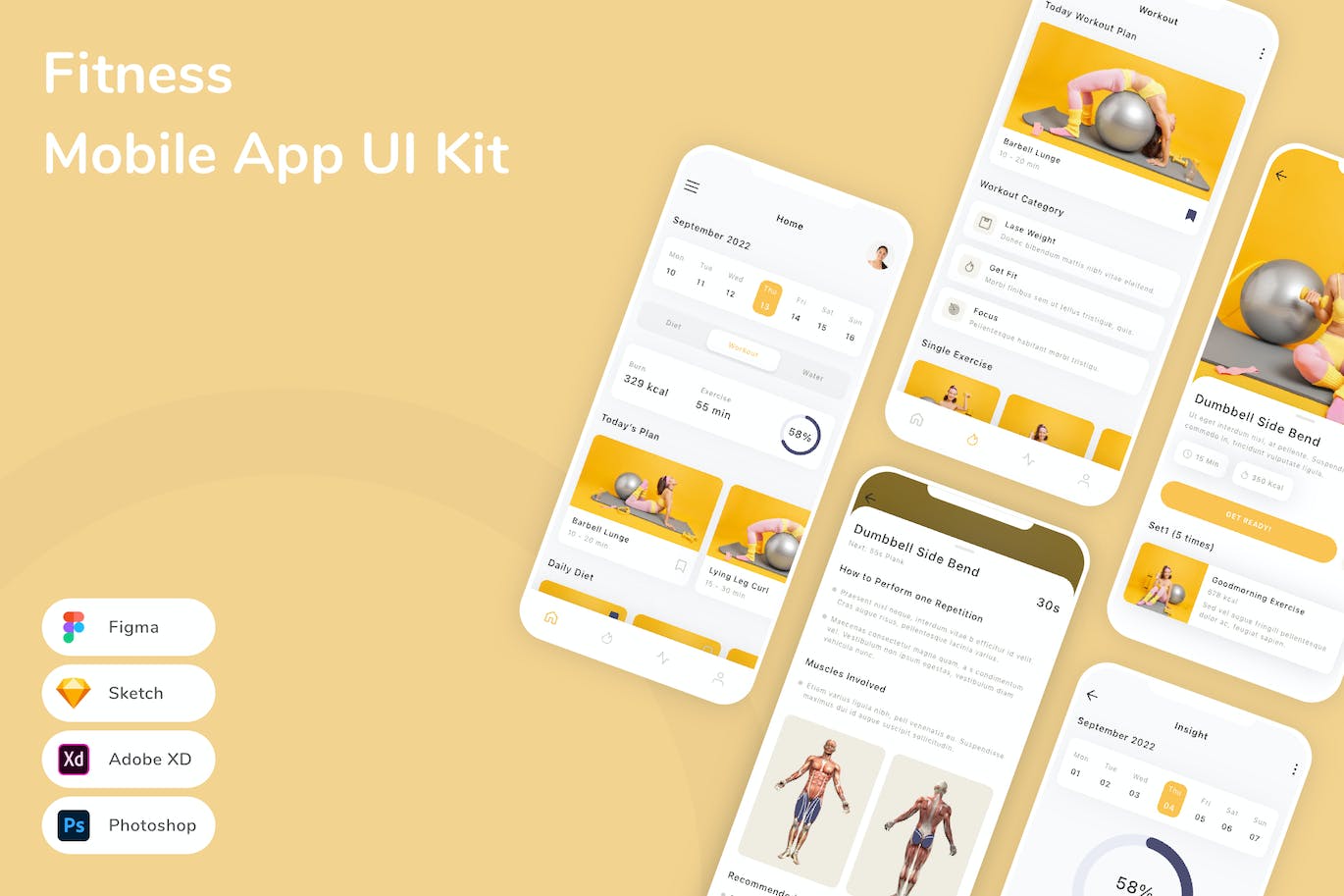 健身App手机应用程序UI设计素材 Fitness Mobile App UI Kit APP UI 第1张