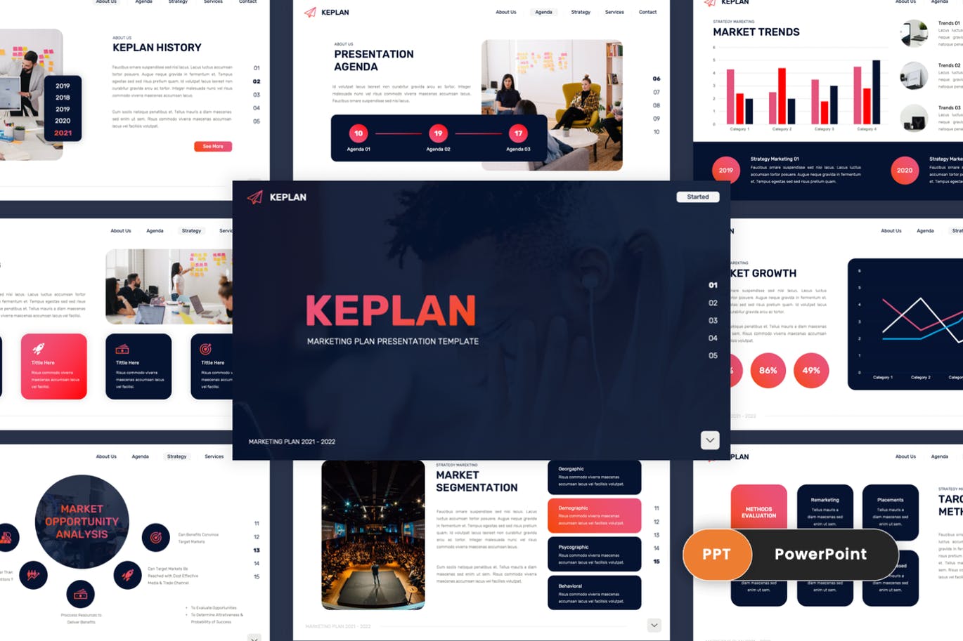营销计划方案Powerpoint幻灯片模板 Keplan – Marketing Plan PowerPoint Template 幻灯图表 第1张